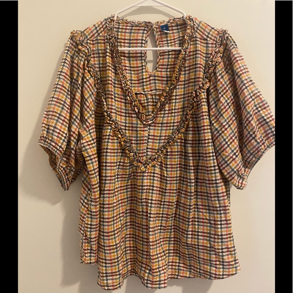 Boho top. Plaid Fall top Old Navy Blouse western Femme Cottagecore oversized XL